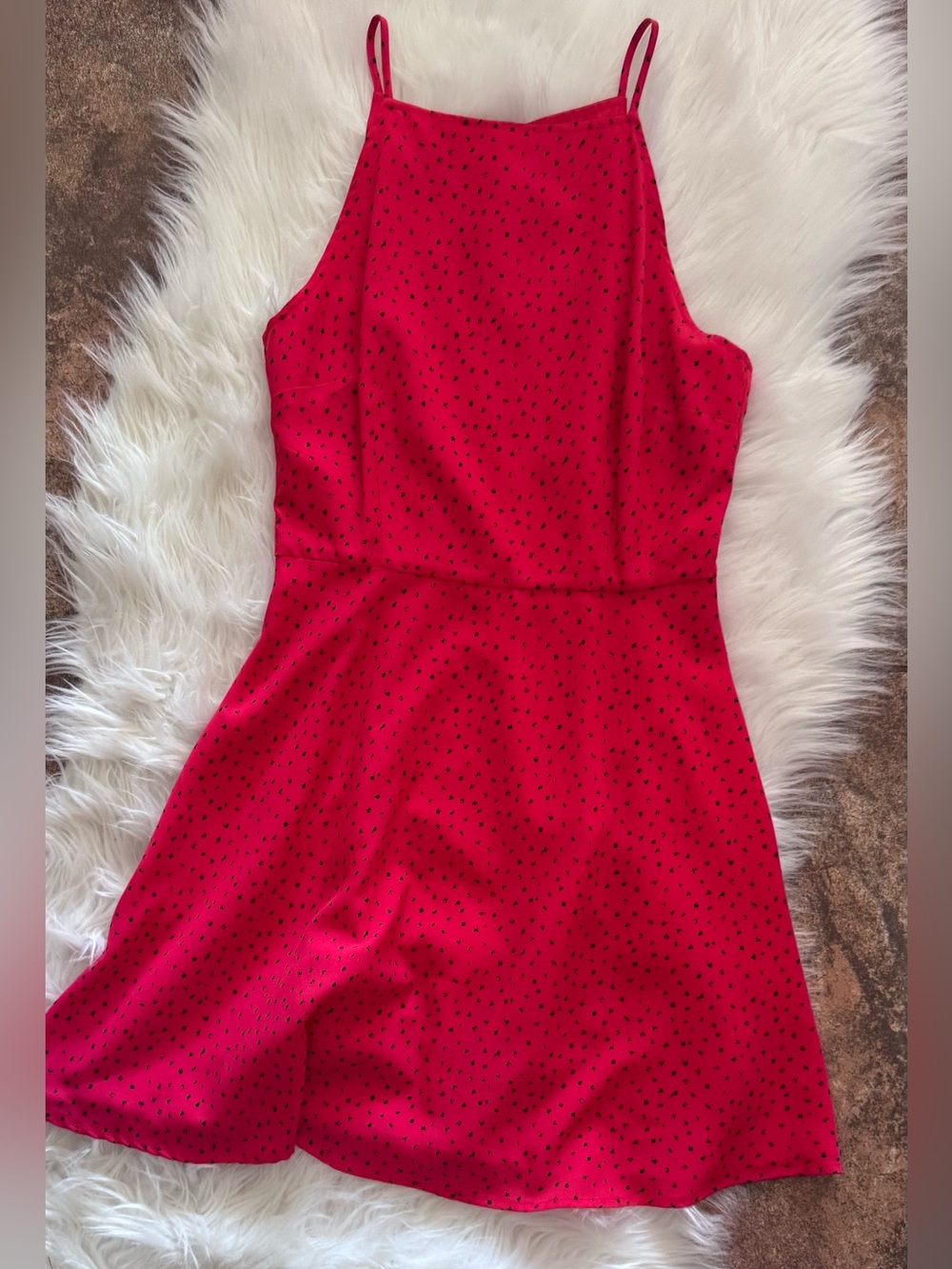 BB Dakota Red Mini Dress with Black Dot Print